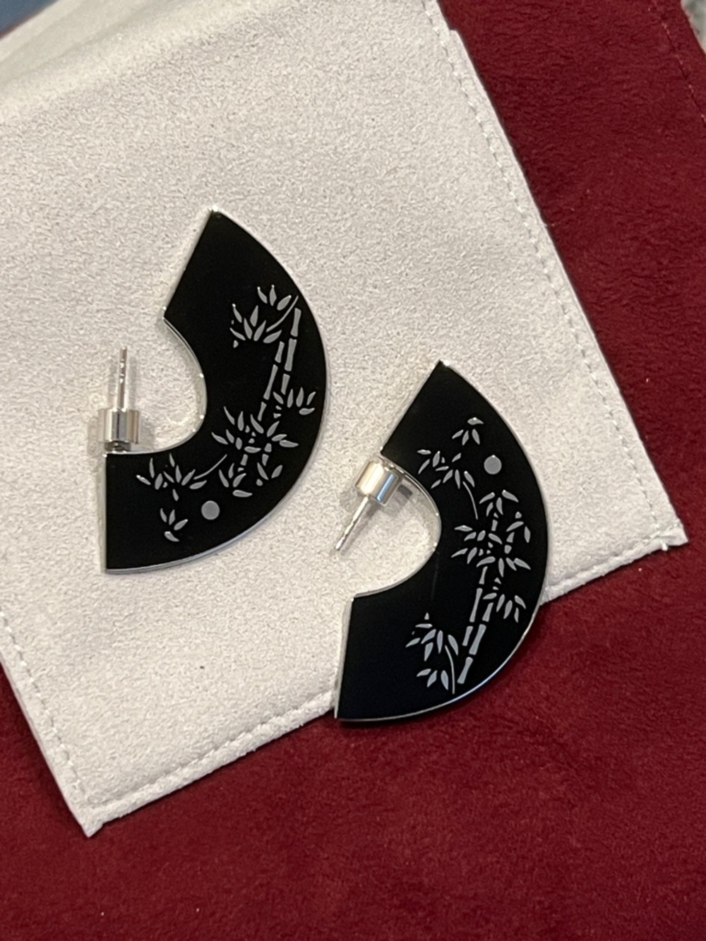 Black Bamboo Inlay Earrings and Ring set